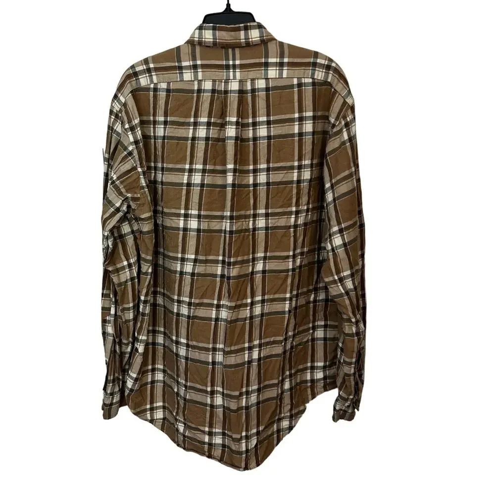Polo Ralph Lauren Halpern Flannel Shirt Mens Large Brown Plaid Button Up Pockets